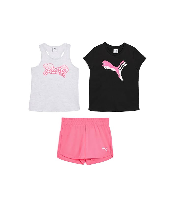 PUMA Kids 3-Piece Set - Tank T-Shirt Shorts (Big Kid) Girl's Sets Black: MD (10-12 Big Kids) | Zappos.com