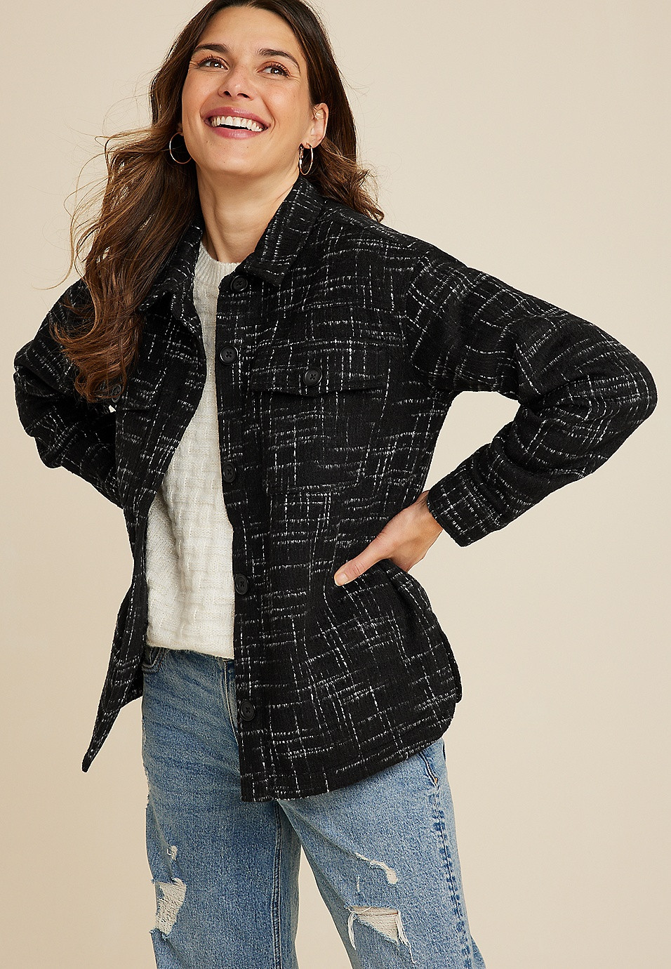 Black Tweed Shacket | Maurices