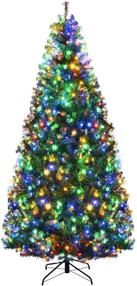 Goplus 8FT Pre-Lit Artificial Christmas Tree Auto-Spread/Close up Branches 11 Flash Modes with Multicolored 750 LED Lights & Metal Stand | Amazon (US)