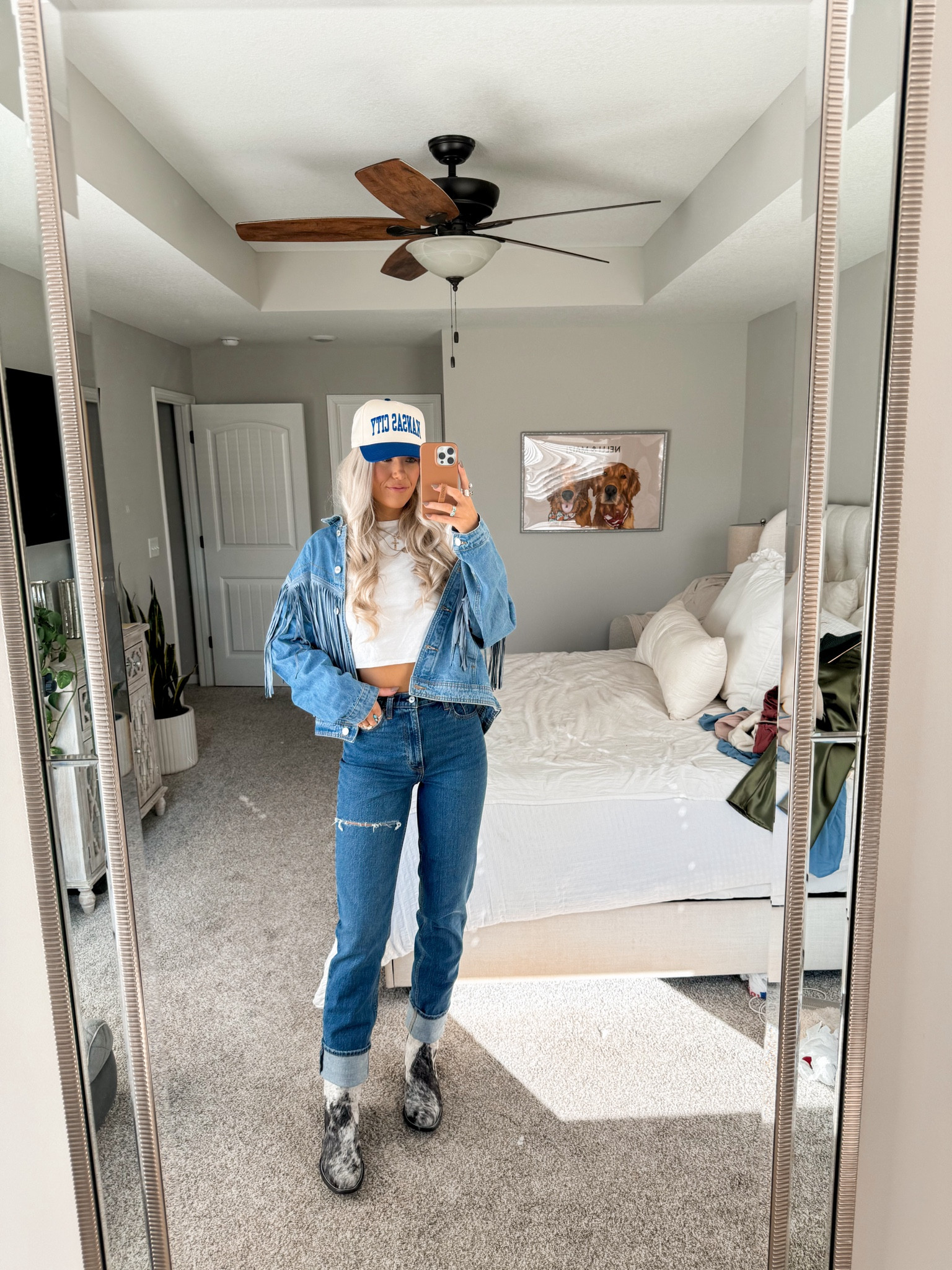 message me on IG for boot link! jeans in a size 25 long + jacket in a size XL. tee in a size small. i customized this hat so you can put any city on it you want!

#LTKstyletip #LTKSeasonal #LTKsalealert