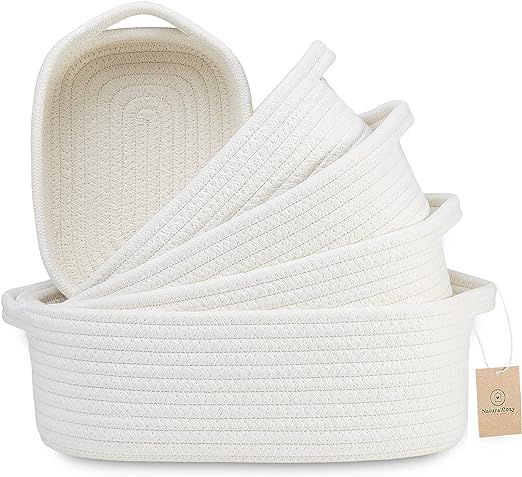 NaturalCozy 5-Piece Rectangle Storage Basket Set- Natural Cotton Rope Woven for Organizing! Small... | Amazon (US)