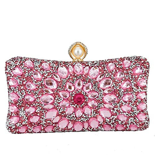 Boutique De FGG Pearl Clasp Crystal Clutch Purses for Women Evening Bags Wedding Handbag Party Rhinestone Clutch Bag,Mini,Pink | Amazon (US)