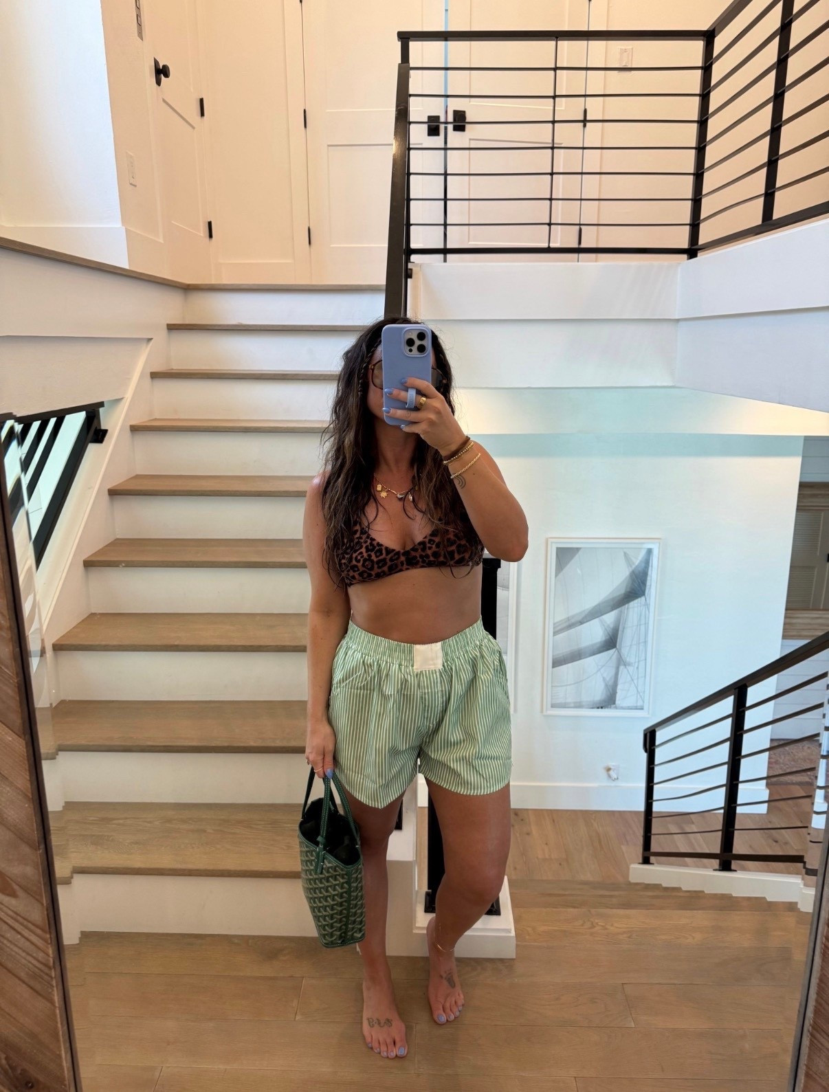 Leopard two piece with green stripe shorts 

#LTKTravel #LTKootd #LTKgrwm