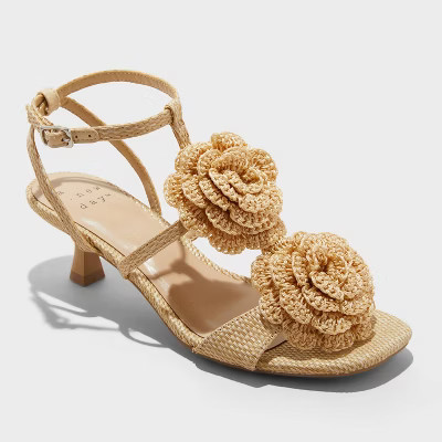 Women's Esme Floral Crochet Kitten Heels - A New Day™ Tan 6 | Target