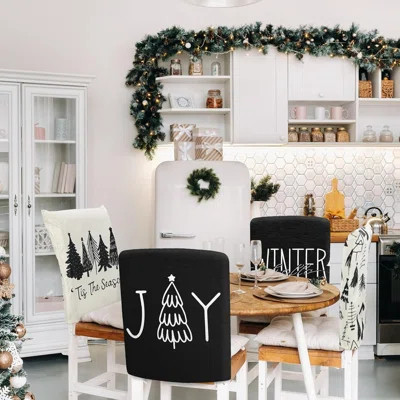 6 Pcs Minimalist Christmas Chair Back Cover Neutral Christmas Decor Black White Christmas Pine Trees Modern Rustic Linen Merry Christmas Chair Back Co | Wayfair North America