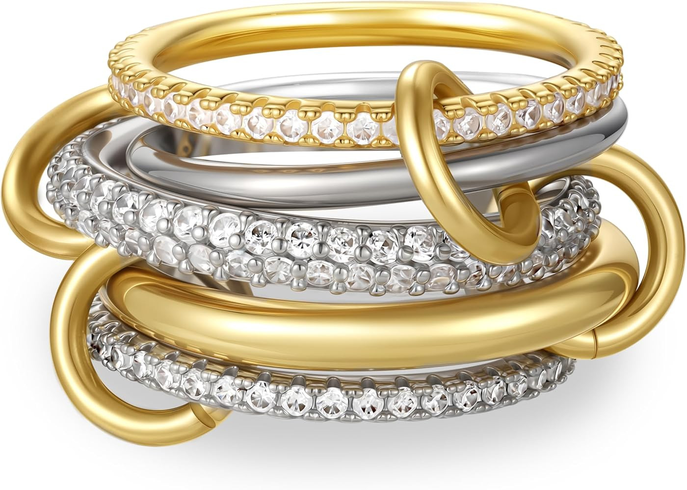 Gold Stackable Rings for Women Non Tarnish, 18k Gold Plated Cubic Zirconia Rings, Silver Gold Mul... | Amazon (US)