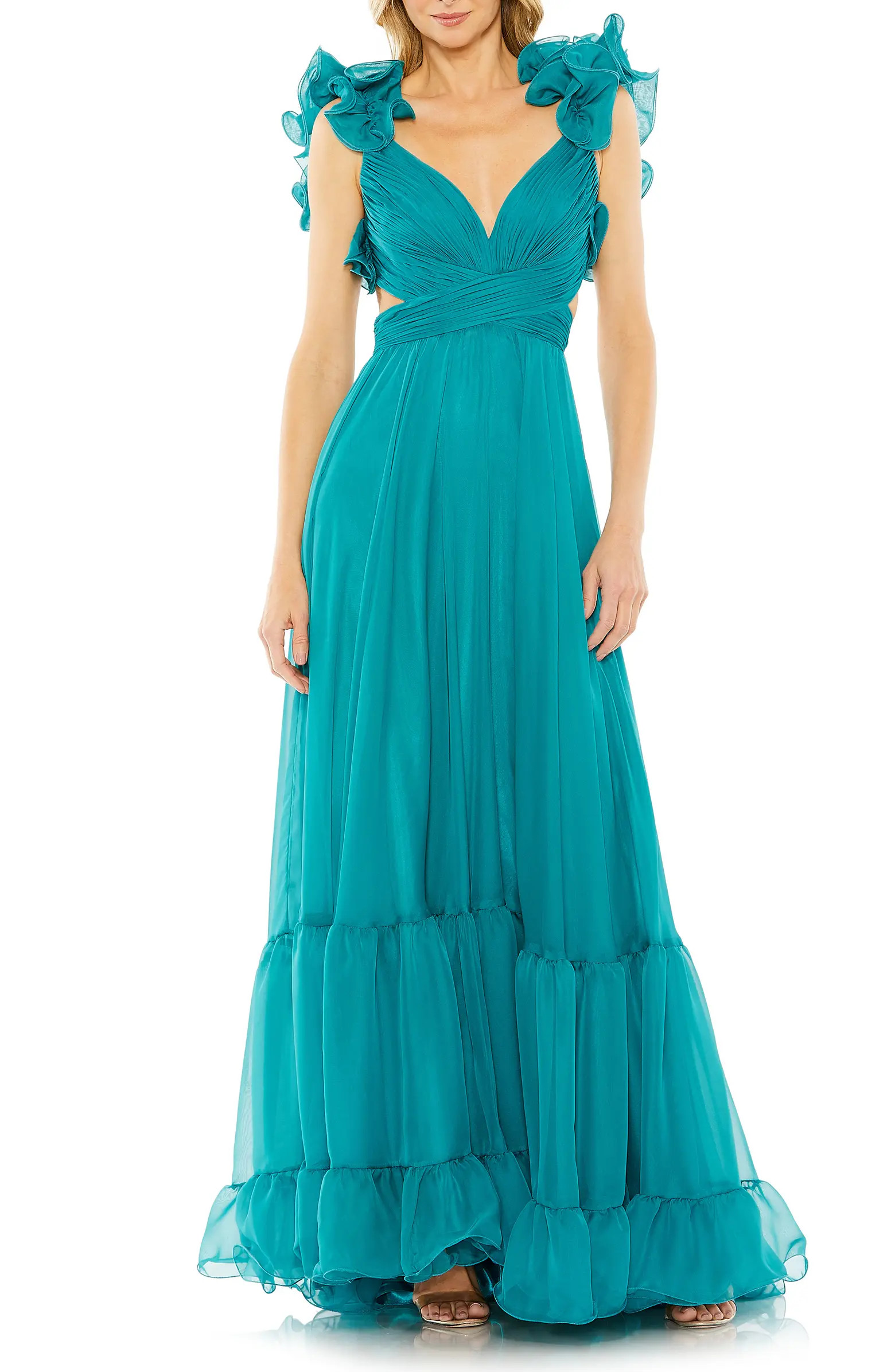 Rosette Chiffon Cutout Empire Waist Gown | Nordstrom