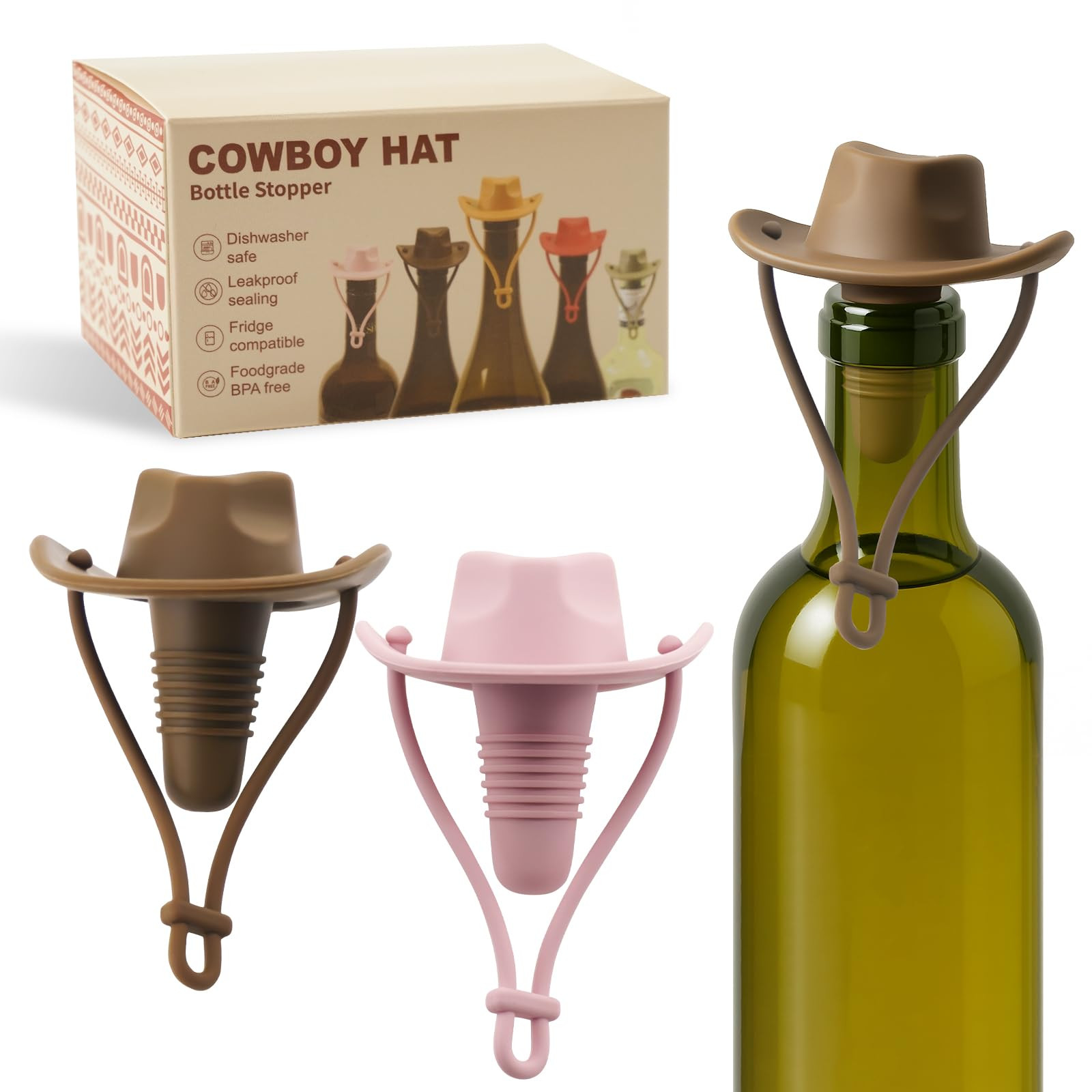 2 Pack Cowboy Hat Wine Stopper, Silicone Wine Stoppers for Wine Bottles, Funny Gifts for Men and ... | Amazon (US)