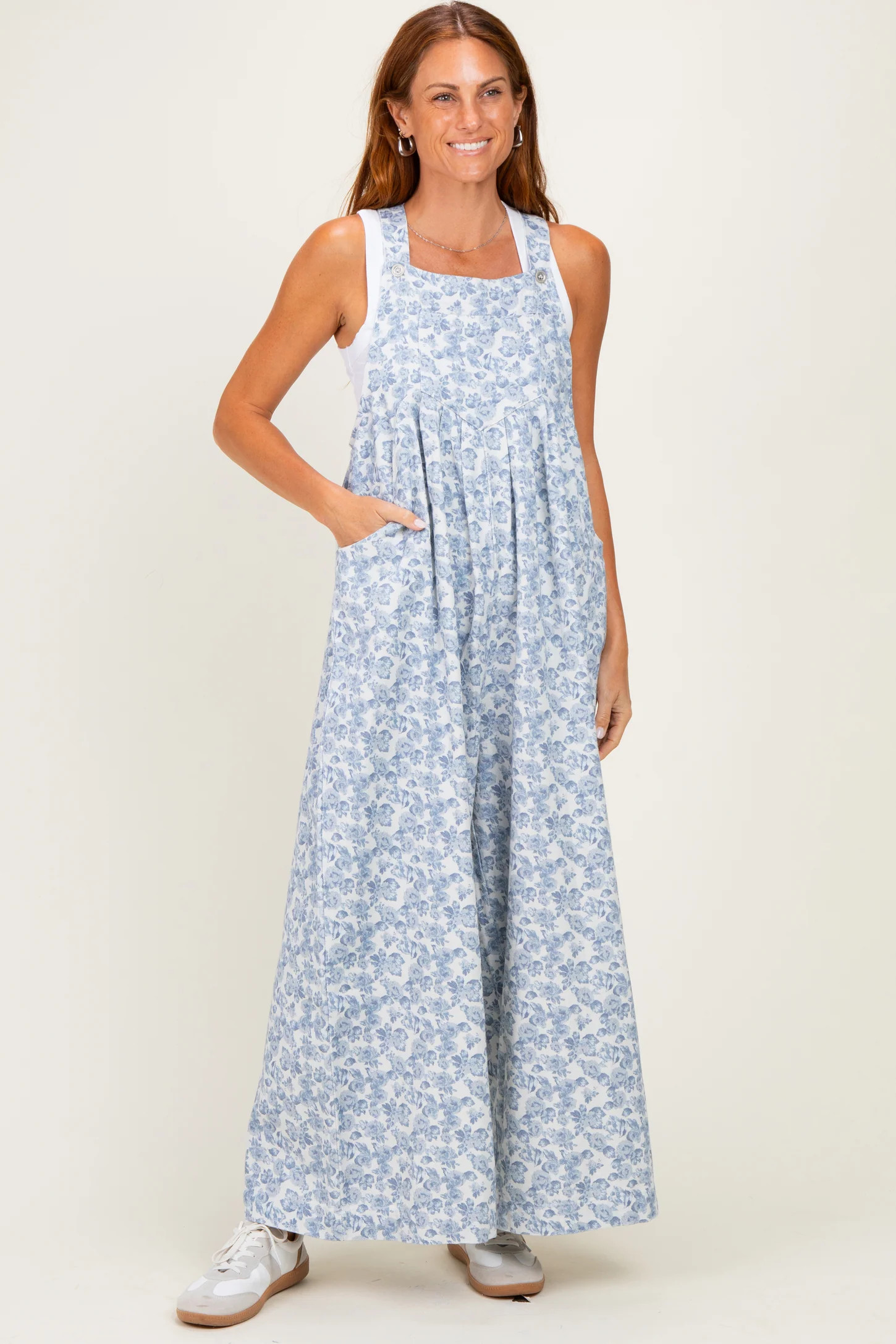 Denim Floral Twill Overalls | PinkBlush Maternity