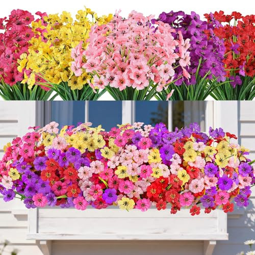 AmyHomie Artificial Flowers for Outdoors UV Resistant - 20 Bundles Fake Plants Outdoor, Faux Silk Flowers No Fade for Planters Garden Porch Window Box Patio Decoration (Mix Color) | Amazon (US)
