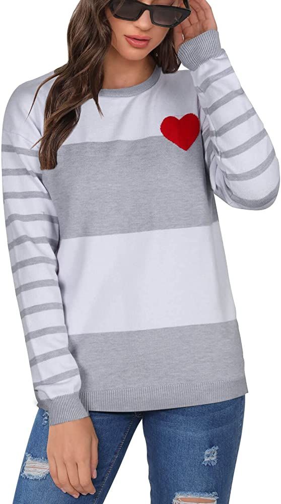 shermie Women's Crew Neck Pullover Sweaters Long Sleeve Knitted Striped Sweater | Amazon (US)