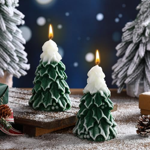 MTLEE 2 Pcs Christmas Tree Shaped Candles Large Xmas Wax Scented Candles 2.5 x 5.5 inch Snow Tree Shaped Candle for Christmas Holiday Table Decoration (Gradient,Style-b) | Amazon (US)