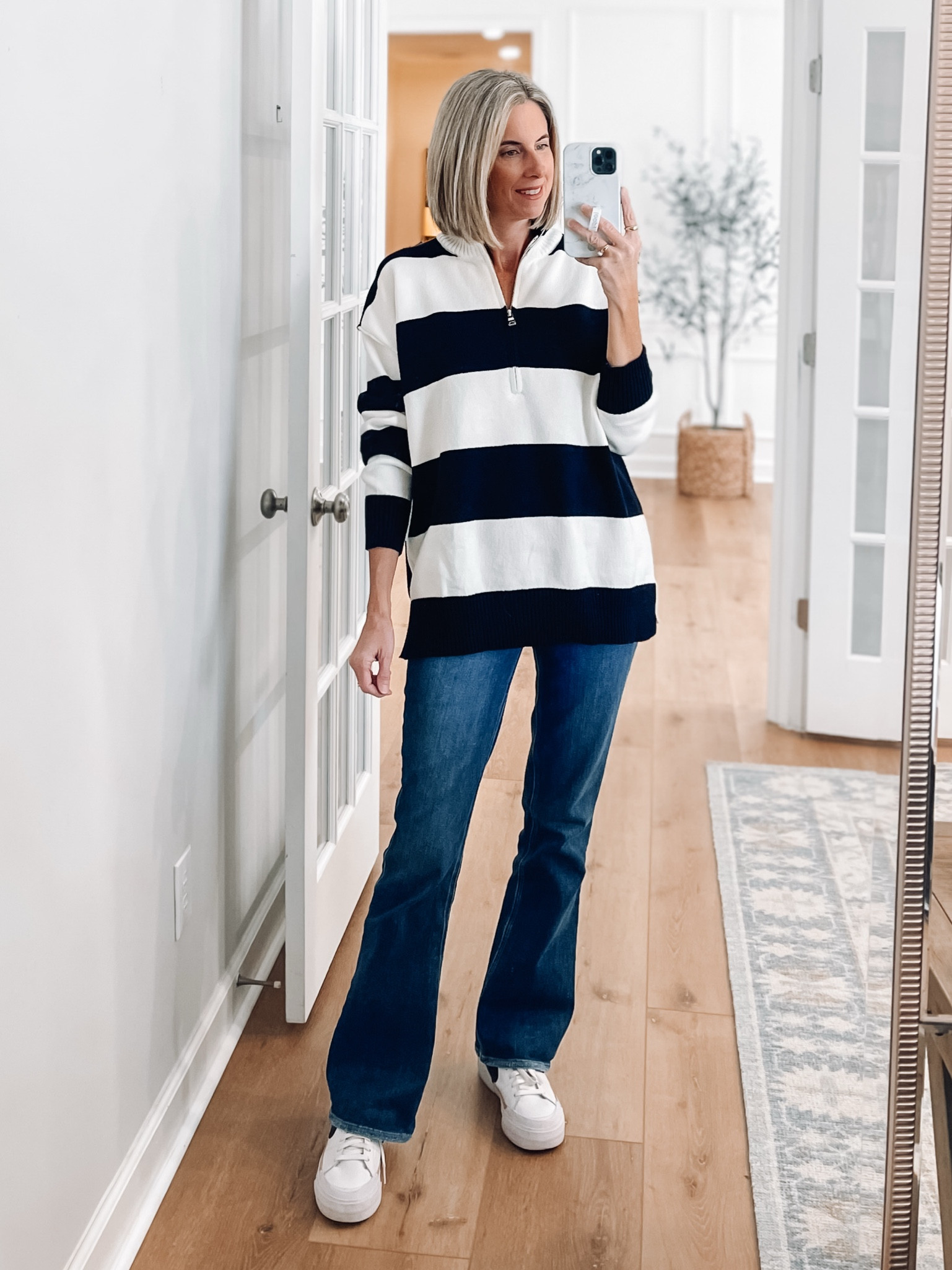 Amazon quarter zip striped sweaters, long enough for leggings. Wearing a small 







Amazon sweater 
Amazon winter outfits 
Tunic sweaters 
Legging friendly sweaters 


#LTKWorkwear #LTKSaleAlert #LTKOver40