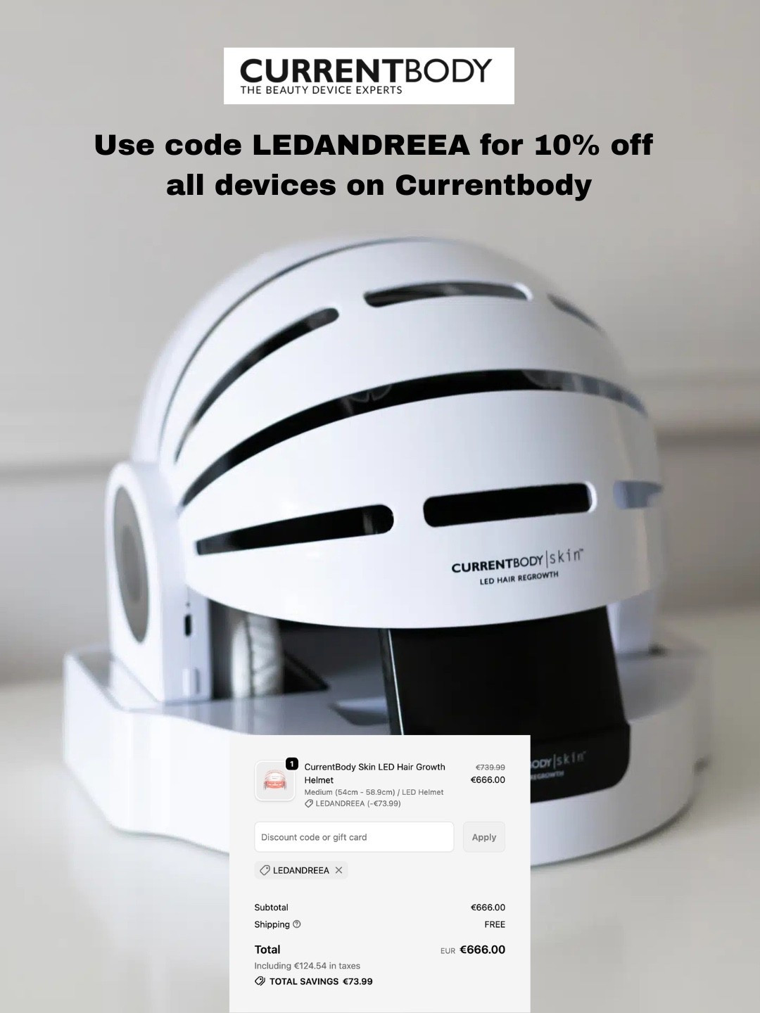 My discount code LEDANDREEA gives 10% off the Currentbody LED Hair growth helmet. Discount code works internationally 🛍️

#LTKSaleAlert #LTKBeauty #LTKOver40