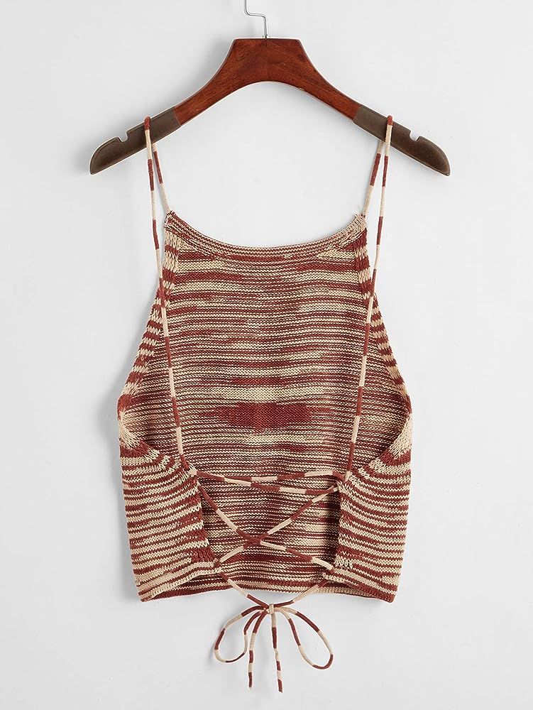 SweatyRocks Women's Sleeveless Space Dye Knit Camisole Criss Cross Backless Crop Top | Amazon (US)