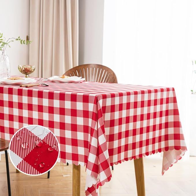 MANGATA CASA Red Gingham Tablecloth for Rectangle Tables- Checkered Table Cloth Waterproof Kitche... | Amazon (US)