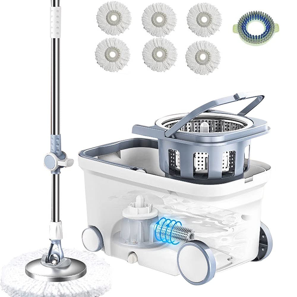 Spin Mop Bucket Deluxe 360 Spinning Floor Cleaning System with 6 Microfiber Replacement Head Refi... | Amazon (US)