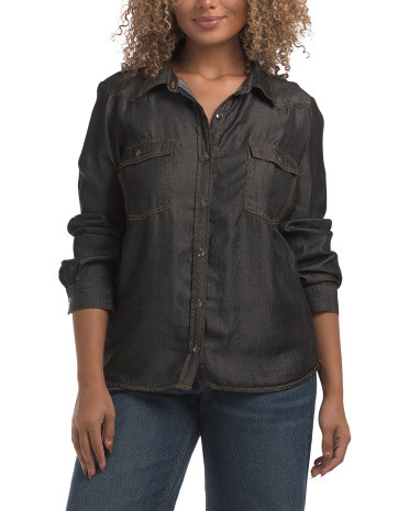 Collared Button Up Top With Front Patch Pockets | TJ Maxx