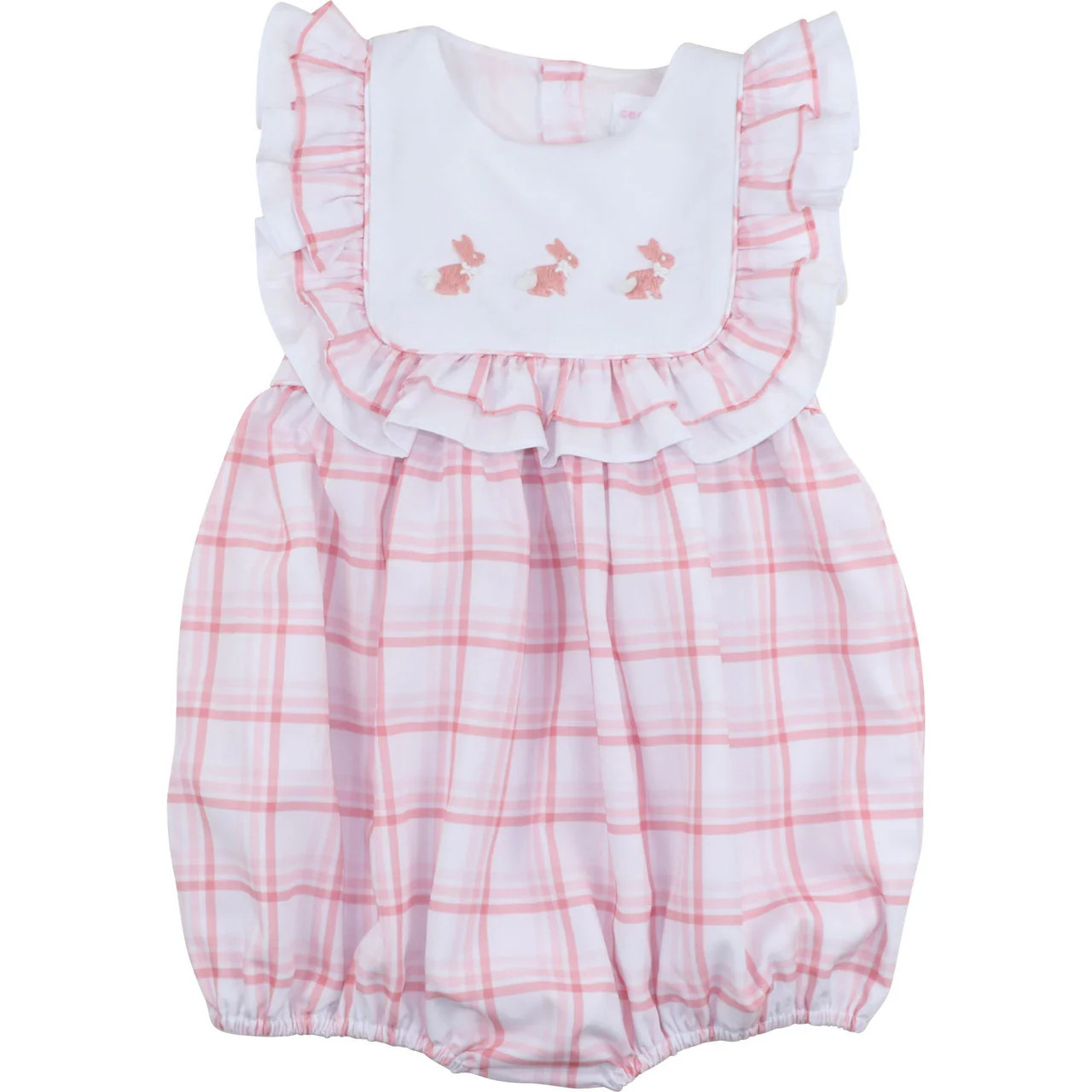 Pink Plaid Embroidered Bunny Bubble | Cecil and Lou