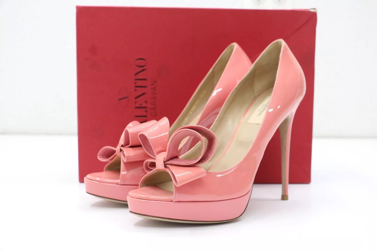 Valentino Patent Leather Pink Peep-Toe Bow Pump Size 8 US/38 EU | eBay US