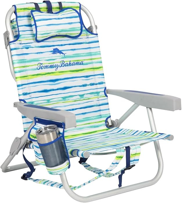 Tommy Bahama 2 Pack Backpack Beach Chair 5 Position Chair, Including Lay Flat (White Stripes) | Amazon (US)