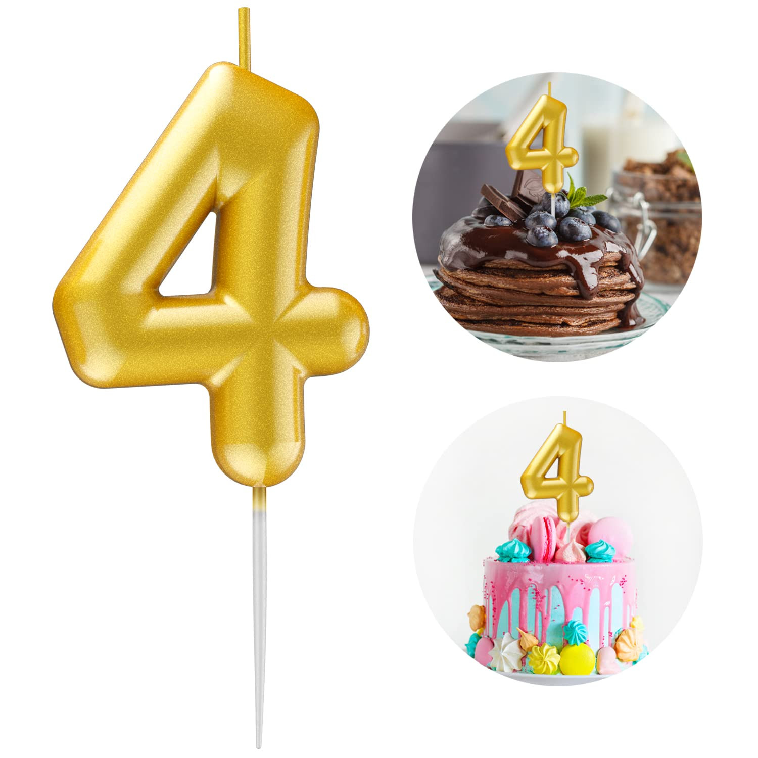 Gold Number 4 Candle Happy Birthday 3D Number Candles for Birthday Cake Party Decoration Wedding ... | Amazon (US)
