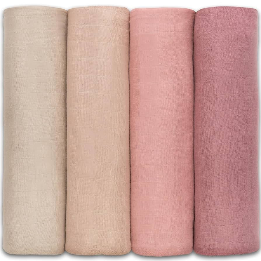 Comfy Cubs Muslin Swaddle Blankets Pack of 4, 47 x 47 Inches, Soft Cotton Baby Blanket Set, Large... | Amazon (US)