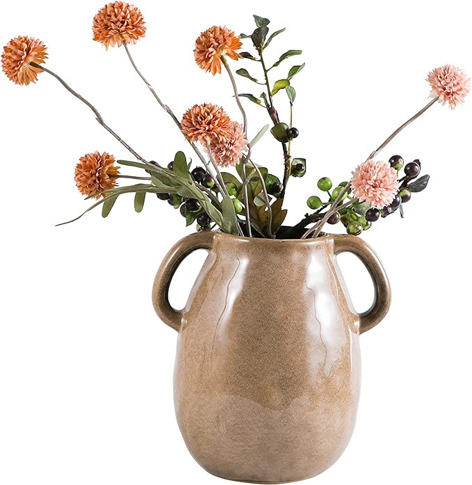 Vellarr Handmade Ceramic Vase Glazed Flower Pots with Double Handles for Home Decor Rustic Style ... | Amazon (US)