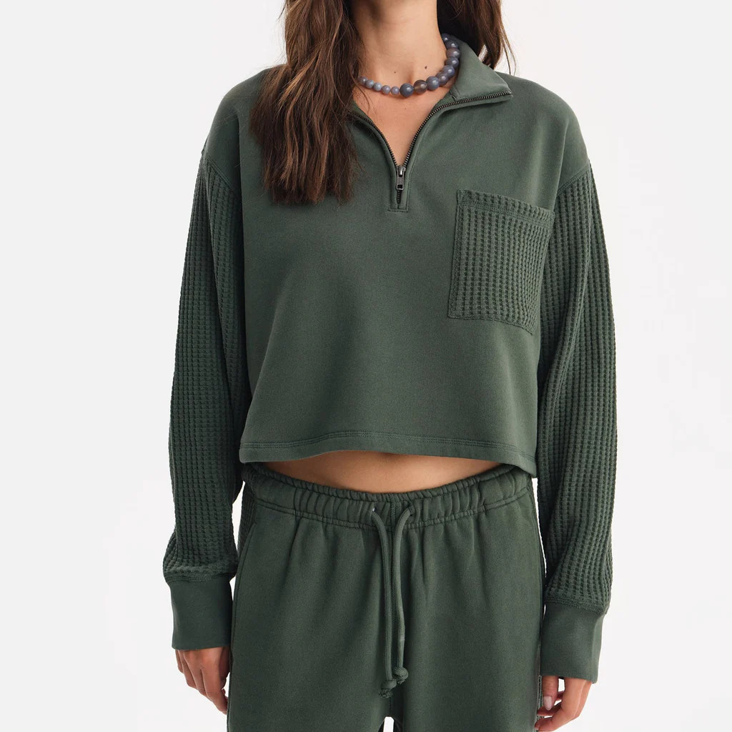 Organic Fleece and Waffle Cropped Half-Zip Sweatshirt | MATE The Label