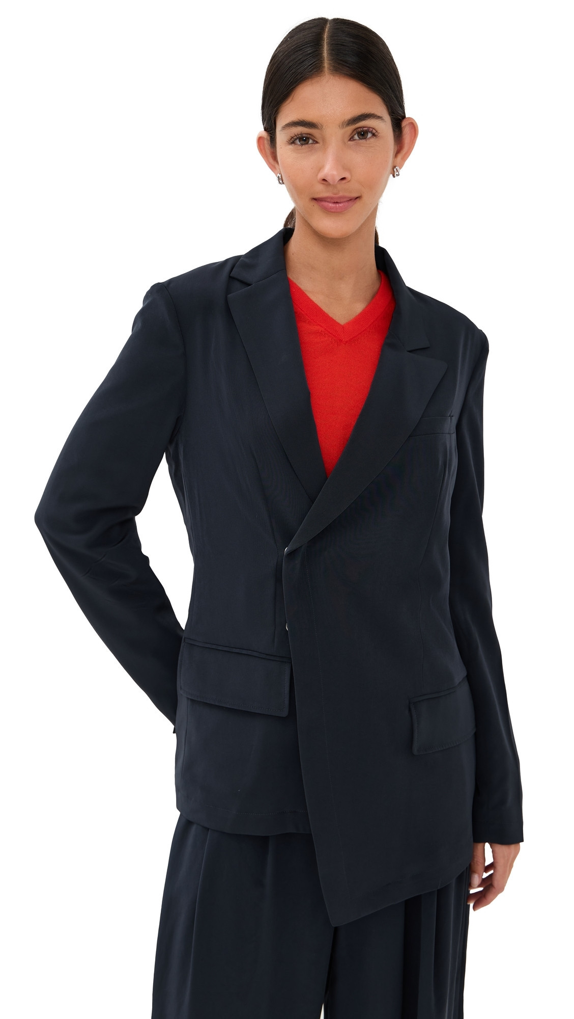 Tibi Relaxed Suiting Assymetrical Wrap Blazer Navy 10 | Shopbop