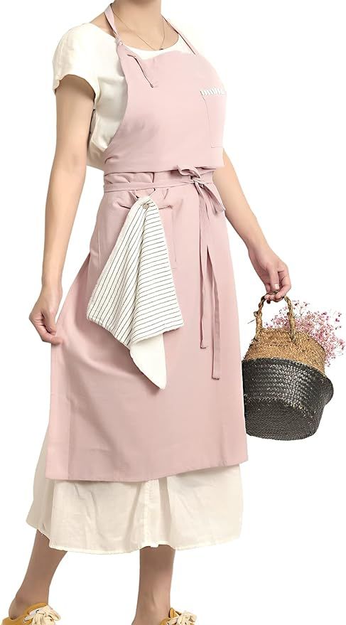 Soft Cotton Linen Apron - Retro Linen Art Apron, Adjustable Casual Apron with Towel, Great for Fl... | Amazon (US)