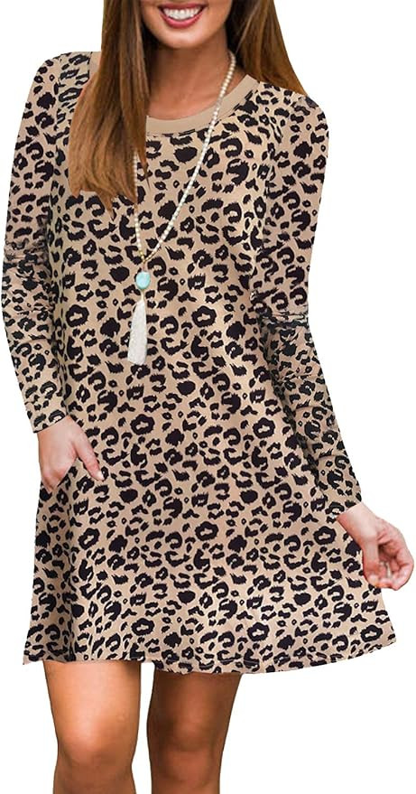 ZESICA Women's Summer Sleeveless Damask Print Pocket Loose T-Shirt Dress | Amazon (US)