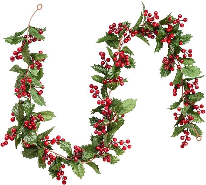 DearHouse 6FT Red Berry Christmas Garland, Flexible Artificial Berry Garland for Indoor Outdoor H... | Amazon (US)