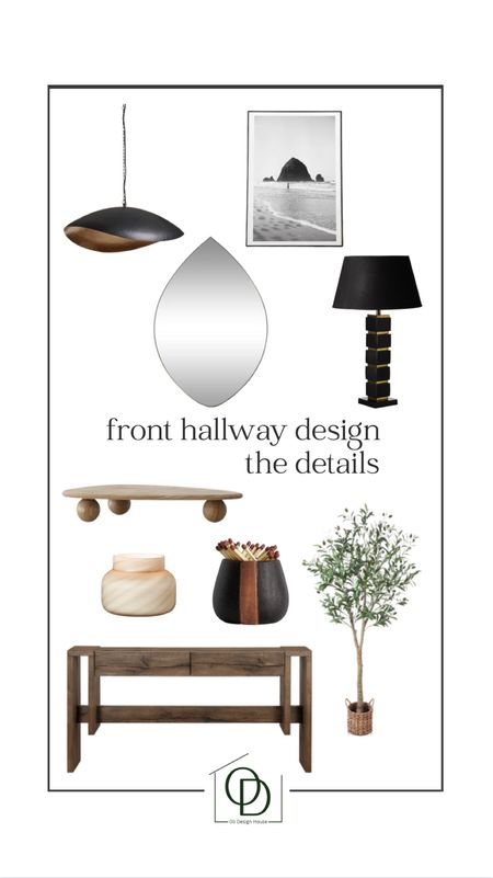 A moody modern entry hallway moment

Wood console table, modern console table, moody decor, black and gold lamp, teardrop mirror, gold frame mirror, travel photography, travel photography art, wood riser, unique wood wiserX faux olive tree, black and gold pendant

#LTKunder50 #LTKFind #LTKhome