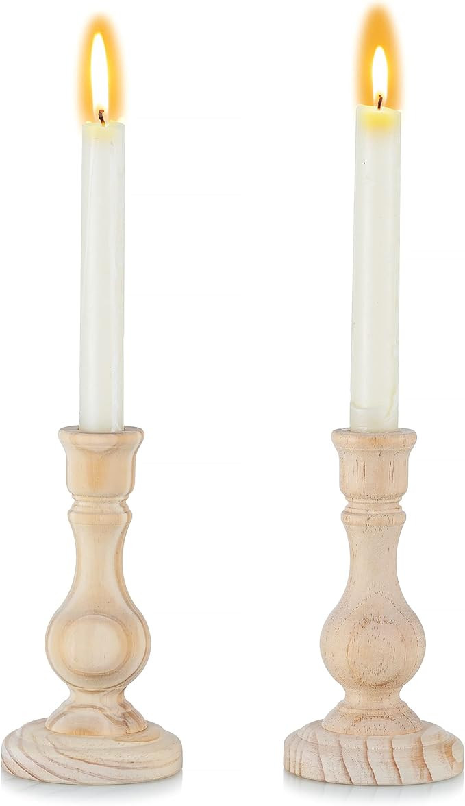 Sziqiqi Wood Candle Holders for Candlesticks - Set of 2 DIY Unfinished Wooden Taper Candle Holder... | Amazon (US)
