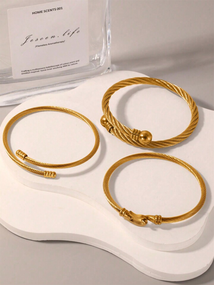 3pcs Set Stainless Steel Twisted Braid Minimalist Bracelet For Women | SHEIN