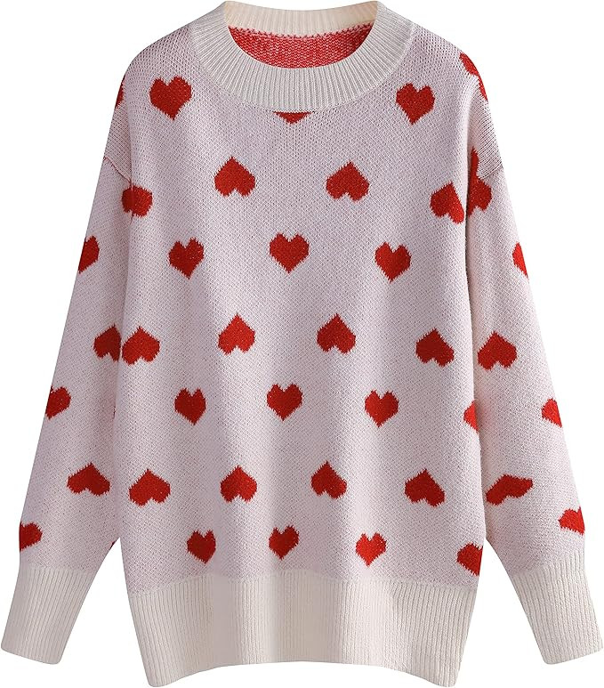 Gihuo Women's Heart Sweater Crewneck Kawaii Cute Sweater | Amazon (US)