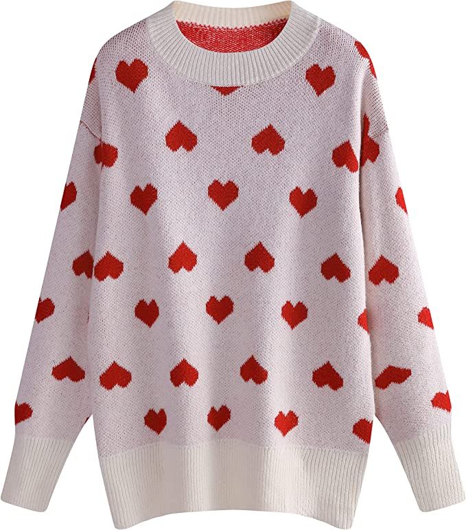 Gihuo Women's Heart Sweater Crewneck Kawaii Cute Sweater | Amazon (US)
