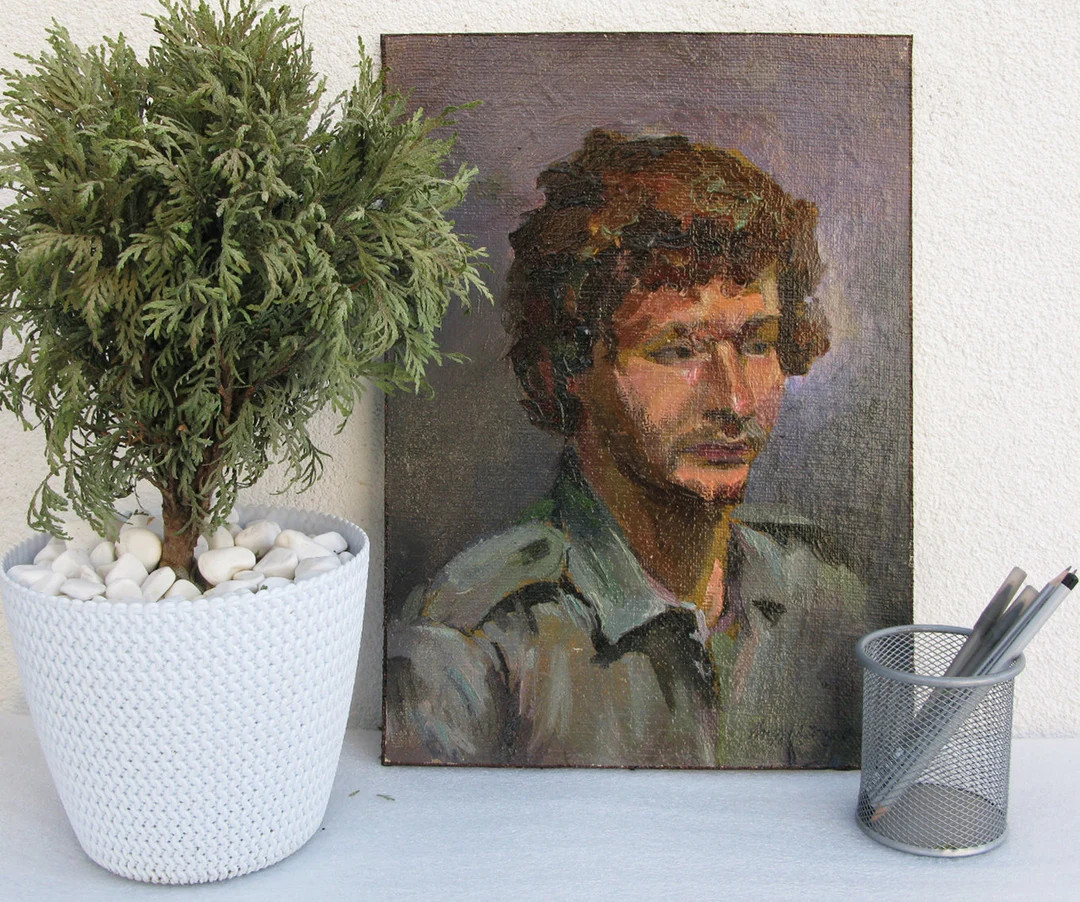 VINTAGE ORIGINAL PAINTING, oil painting, socialist realism, vintage realism, portrait, male portr... | Etsy (US)