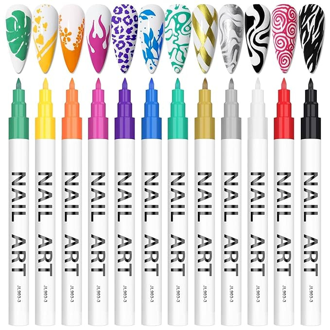 12 Color 3D Nail Art Pens Set, Kalolary Nail Pens Nail Point Graffiti Dotting Pen Drawing Paintin... | Amazon (US)