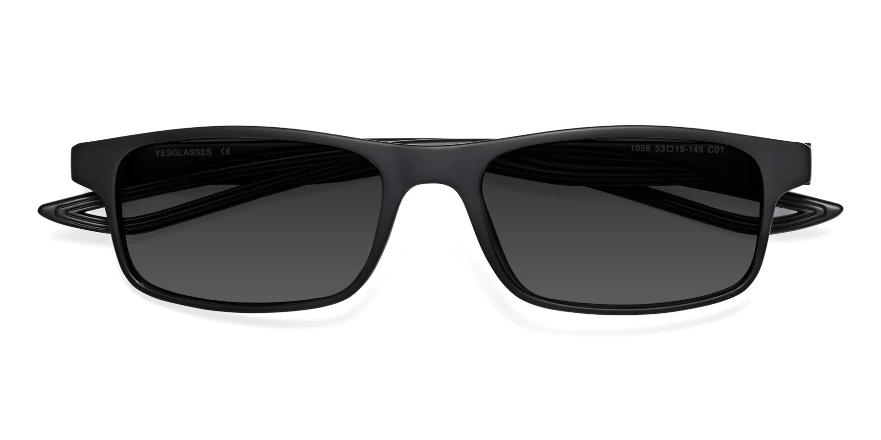 Matte Black Classic TR90 Rectangle Tinted Sunglasses with Gray Sunwear Lenses - Bill | Yesglasses