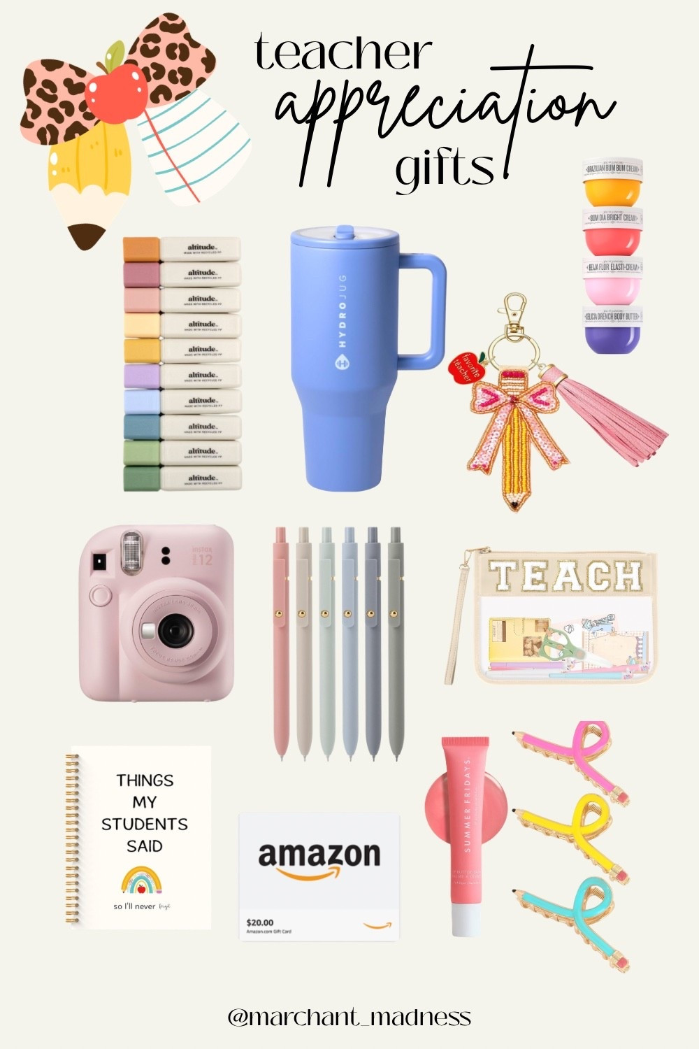 Teacher appreciation made easy ✏️🍎
Saving this for end-of-year gifts because these are all actually useful + cute (and things teachers will love, not just keep in a drawer 🙃)

From aesthetic school supplies to cozy self-care + practical favorites—this is your one-stop gift guide 🎁

#LTKSeasonal #LTKGiftGuide #TeacherGifts #TeacherAppreciation #AmazonFinds #LTKBackToSchool #GiftIdeas #TeacherLife #MomFinds #LTKUnder50 #PracticalGifts #CuteFinds #AmazonFavorites

#LTKmomlife
