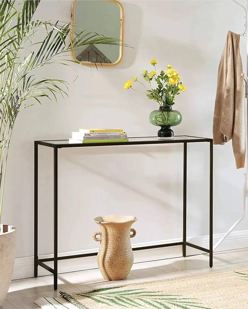 Canvas Glass Console Table, 39.3” Black Entryway Table,Narrow Hallway Table for Entry Way, Livi... | Amazon (US)