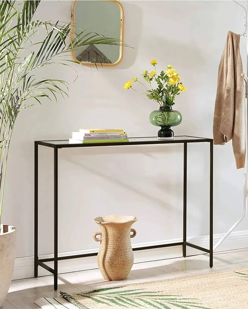 Canvas Glass Console Table, 39.3” Black Entryway Table,Narrow Hallway Table for Entry Way, Livi... | Amazon (US)