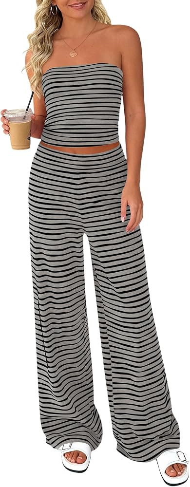 PRETTYGARDEN Women's Striped 2 Piece Lounge Sets | Amazon (US)