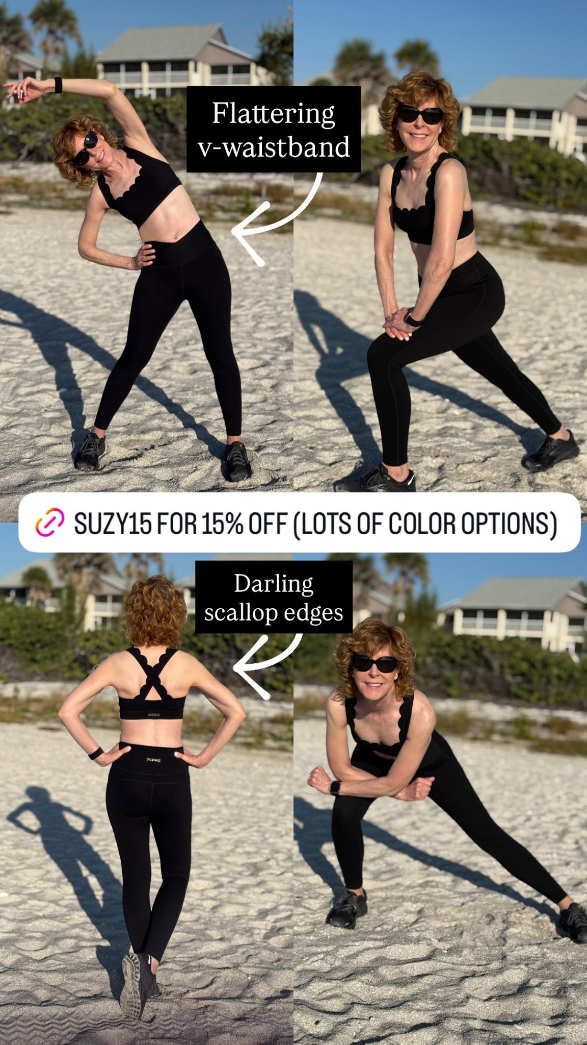 USE SUZY15 FOR 15% OFF SITEWIDE. 
WISKII is a sportsglam activewear brand blending high-performance fabrics with chic, feminine style. Designed to move with you, their pieces effortlessly transition from workout to everyday wear. I love the scallop edges on this sports bra and the v-waist on the leggings makes them super-flattering! Both pieces come in lots of color options! ADORABLE & 15% off with my code!


#LTKfitnessgoals #LTKOver40 #LTKmorningroutine