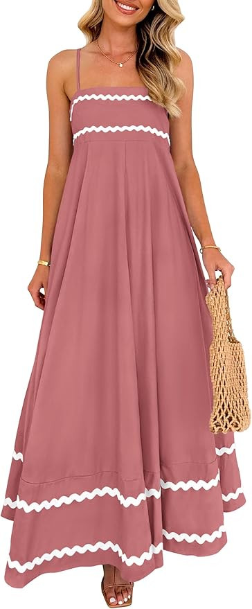 PRETTYGARDEN Women's 2026 Summer Flowy Maxi Dress Casual Sleeveless Spaghetti Strap Ruffle Beach ... | Amazon (US)