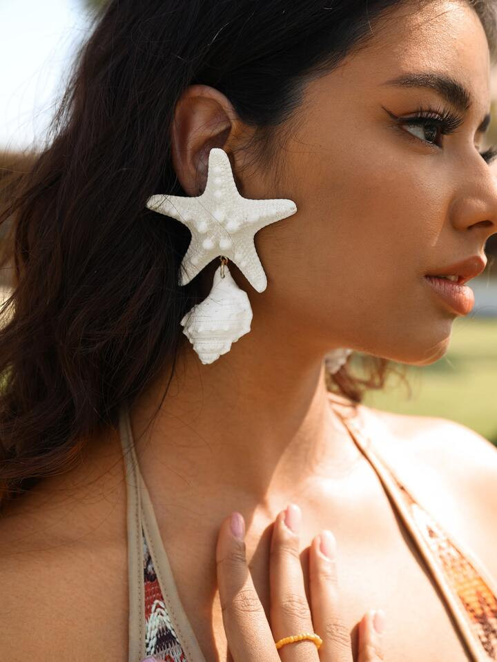 SHEIN VCAY Pendientes largos estrella de mar & concha | SHEIN
