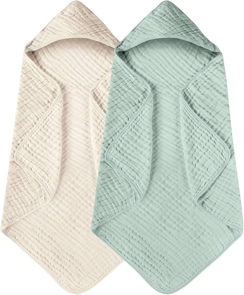 Yoofoss Hooded Baby Towels for Newborn 2 Pack 100% Muslin Organic Cotton Baby Bath Towel with Hoo... | Amazon (US)