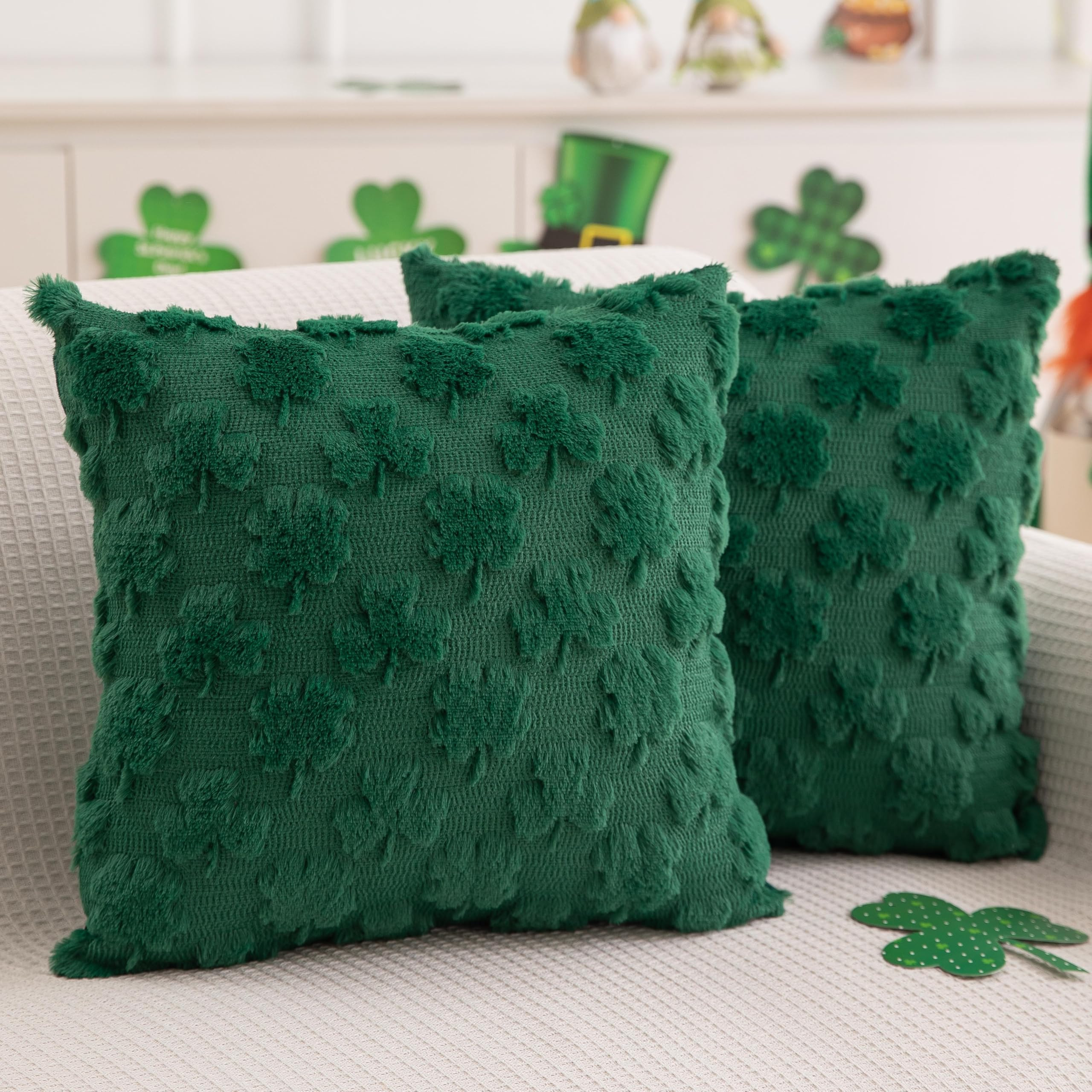 St Patricks Day Pillow Covers 18x18 inch Set of 2 Green Lucky Shamrock Soft Plush Throw Pillows S... | Amazon (US)